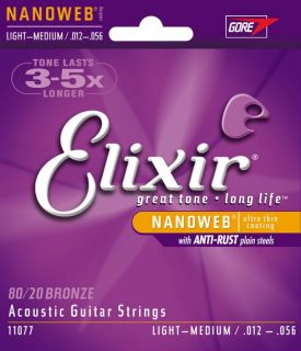 Elixir Nanoweb Light Medium Acoustic Guitar Strings  Musicians 