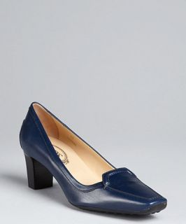 Tods navy leather Gaia square toe pumps
