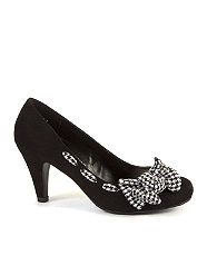 Black (Black) Wide Fit Black Houndstooth Bow Court Shoes  262143201 