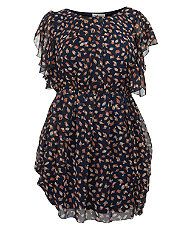 Navy (Blue) Sienna Couture Navy Leaf and Butterfly Print Dress 