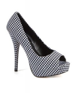 Black Pattern (Black) Houndstooth Peep Toe Court Shoes  258303309 