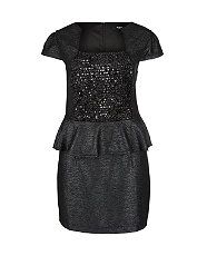 Black (Black) Koko Black Sequin Peplum Dress  272343001  New Look