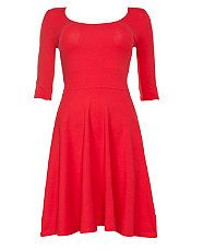 Red (Red) Tall Red 1/2 Sleeve Skater Dress  264217260  New Look