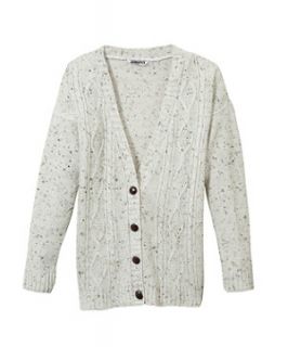 White Pattern (White) Teens White Flecked Cable Knit Cardigan 