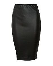 Black (Black) Black Leather Look Panel Pencil Skirt  259918301  New 