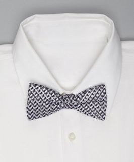 Countess Mara navy and white hounds tooth silk linen blend bow tie