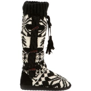 Muk Luks Womens Mishka Side Button Detail Tall Knit Boot Slippers 