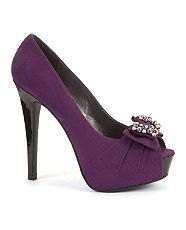 Aubergine (Purple) Kelly Brook Purple Diamante Bow Peep Toe Heels 