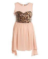 Brown Pattern (Brown) Pink and Sequin Leopard Dip Hem Dress 