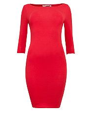 Red (Red) Red Slash Neck Bodycon Dress  265208360  New Look