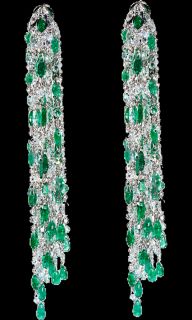 Sidney Garber Emerald & Diamond Waterfall Earrings 