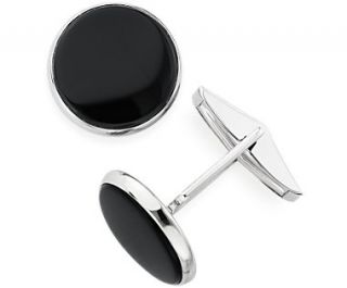 Round Onyx Cuff Links in Sterling Silver  Blue Nile