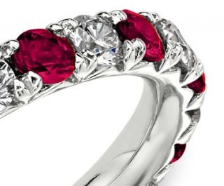 French Pavé Ruby and Diamond Eternity Ring in 14k White Gold  Blue 