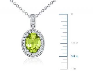 Oval Peridot and Diamond Pendant in 18k White Gold (8x6 mm)  Blue 