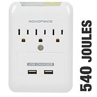 Product Image for 3 Outlet Power Surge Protector Wall Tap w/ 2 USB 
