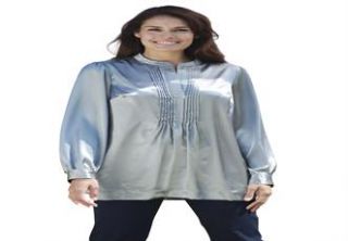 Plus Size Blouse in silky satin with pintucking  Plus Size Long 