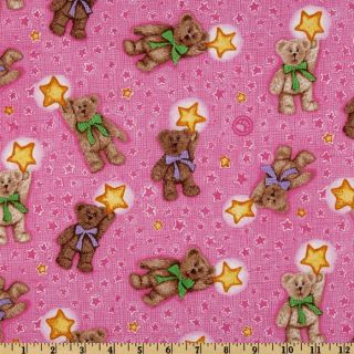 Boyds Bears Tossed Bear With Stars Pink   Discount Designer Fabric 