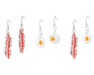 GLASS BACON AND EGG EARRINGS  Bacon And Eggs, Playful Jewelry 