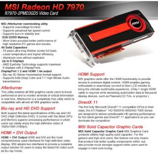 MSI Radeon HD 7970 3GB GDDR5 PCIe 2.0 Video Card Product Details
