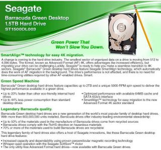 Seagate ST1500DL003 Barracuda Green Hard Drive   1.5TB, SATA 6Gbps, 3 