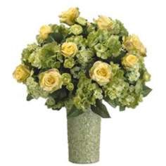 Roses and Hydrangeas in Ceramic Vase Faux Flowers