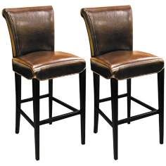 Set of 2 Sofie 30 High Mocha Bicast Leather Barstools