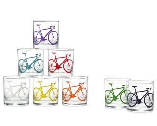 BICYCLE GLASSES   SET OF 8  Drinking Glasses for Cyclists 