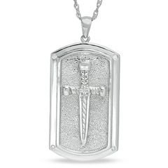 Mens Diamond Accent Sword Dog Tag Pendant in Sterling Silver   Zales
