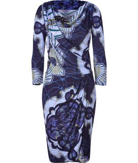 Emilio Pucci Navy/Azure Graphic Print Draped Cowl Neck Dress  Damen 