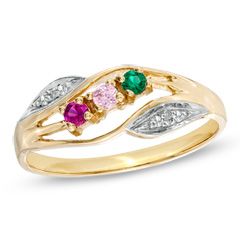 Mothers Simulated Birthstone Ring with Diamond Accents in 10K White 