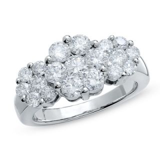 CTW. Diamond Three Flower Ring in 14K White Gold   Rings   Zales