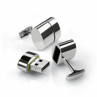Polished Silver Oval Wifi and 2GB USB Cufflinks at Brookstone—Buy 