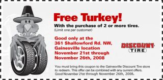 Free Turkey With the purchase of 2 or more tires. (Limit one per 