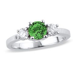CT. T.W. Enhanced Fancy Green and White Diamond Three Stone Ring 