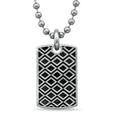 Room 101 Collection Diamond Pattern Dog Tag Pendant in Stainless Steel 