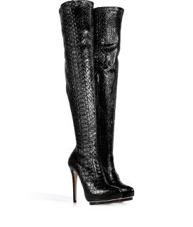 Le Silla Black Stretch Python Over the Knee Boots  Damen  Schuhe 