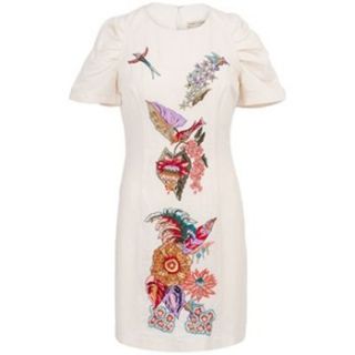 French Connection White Bird Embellished Shift Dress