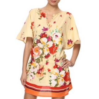 Anmol Beige/Multi Floral Embellished Tunic Dress