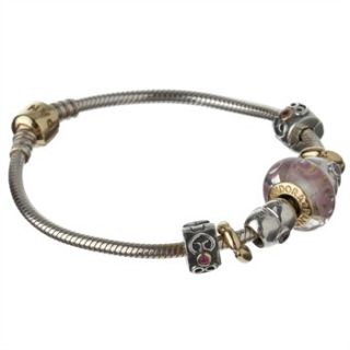 Pandora Pure Gold/Sterling Silver Love Heart Charm Bracelet