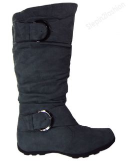 Womens Boots Knee High Faux Suede Flat Boot Fashion Slouch Stylish 