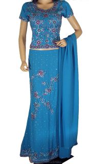 Blue Lehnga Sharara Choli Wedding Wear Dress Skirt S