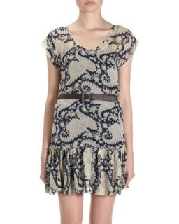 Paisley Print Belted Dress   