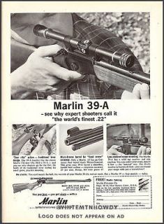 1963 MARLIN 39 A .22 RIFLE Vintage Hunting Gun AD