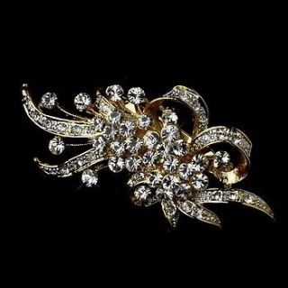 Gold Vintage Crystal Hair Pin Comb or Bridal Brooch