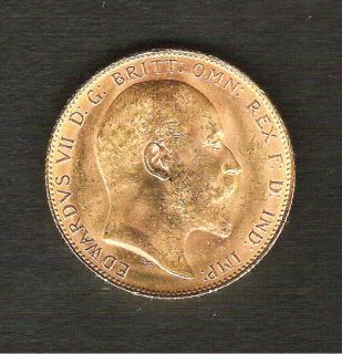 1908 P__Edward VII 22K GOLD Sovereign Coin___UNC