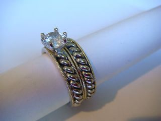 14k Gold Silver White saphire wedding band Engagement Ring St 14K 925 