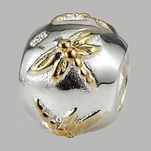 PANDORA 925 SOLID STERLING SILVER & GOLD DRAGONFLY BRACELET CHARM BEAD