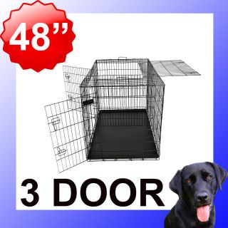   48 Portable Folding Dog Pet Crate Cage Kennel 3 Door ABS Tray Divider