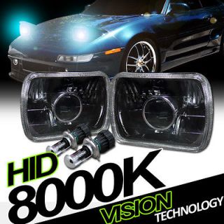Rectangular 7x6 JDM Black Projector Headlights+H4/​9003/HB2 8000K Bi 