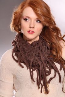 Brown Snug Fit Fringed Edges Infinity Scarf @ Amiclubwear scarf Online 